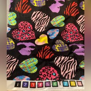 90s Wild Heart Fabric Piece colorful heart print fabric cotton Cranston Ames 80s